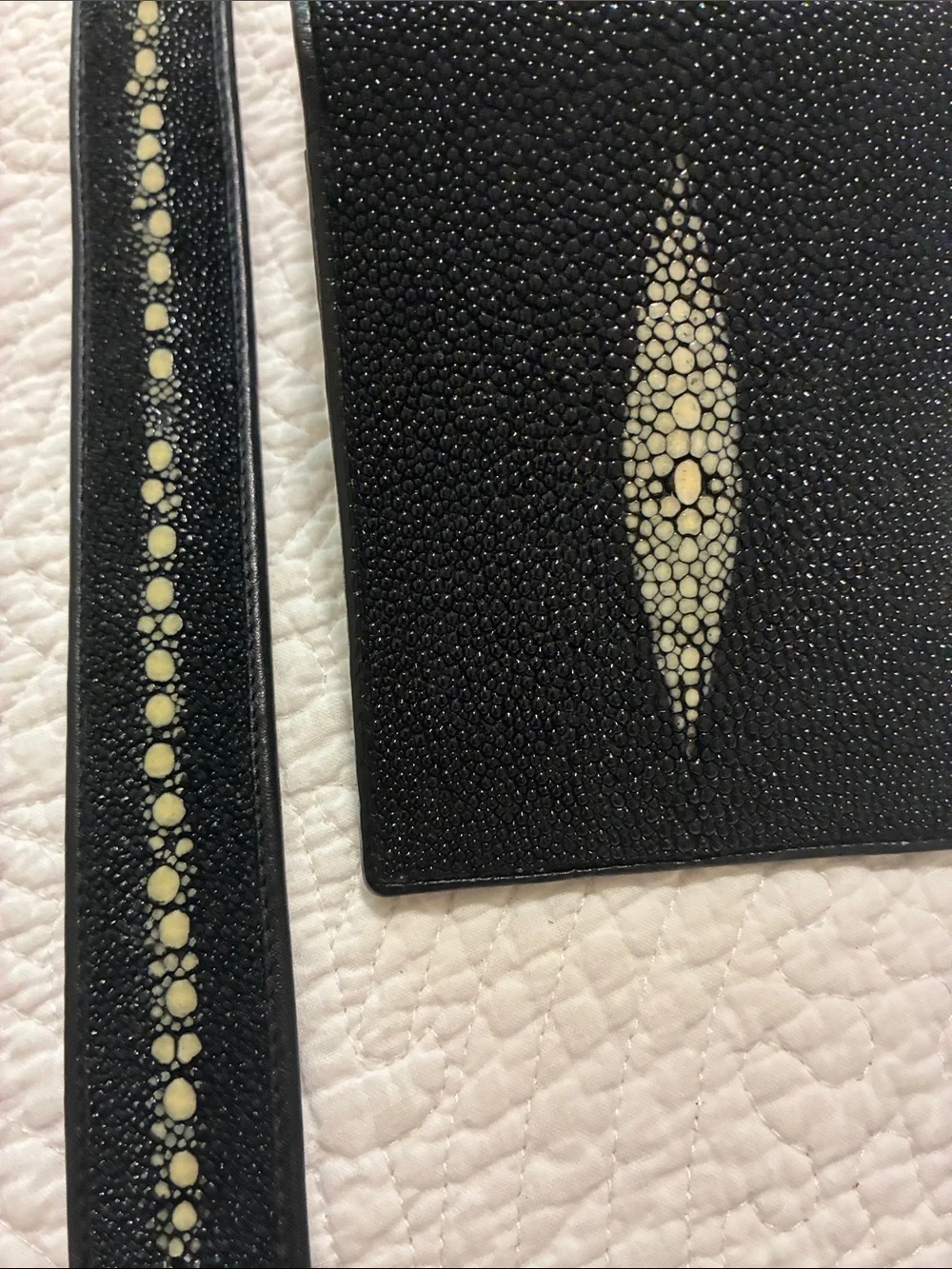 Black genuine stingray Belt with Silver Buckle AND stingray wallet